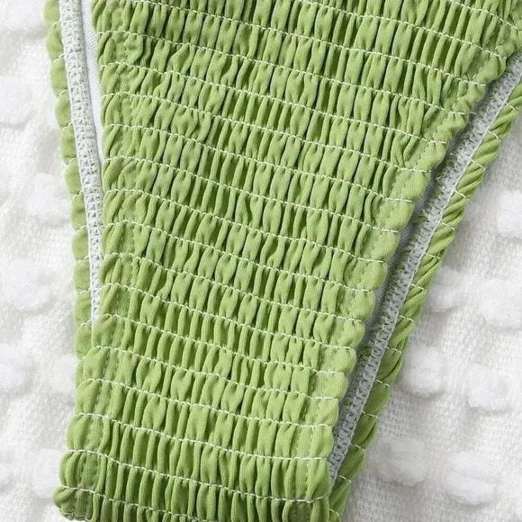 Olive Green Sexy Women's Summer Beach Mono Bikini Set Smocked Micro Triangle Bra - Picture 5 of 5